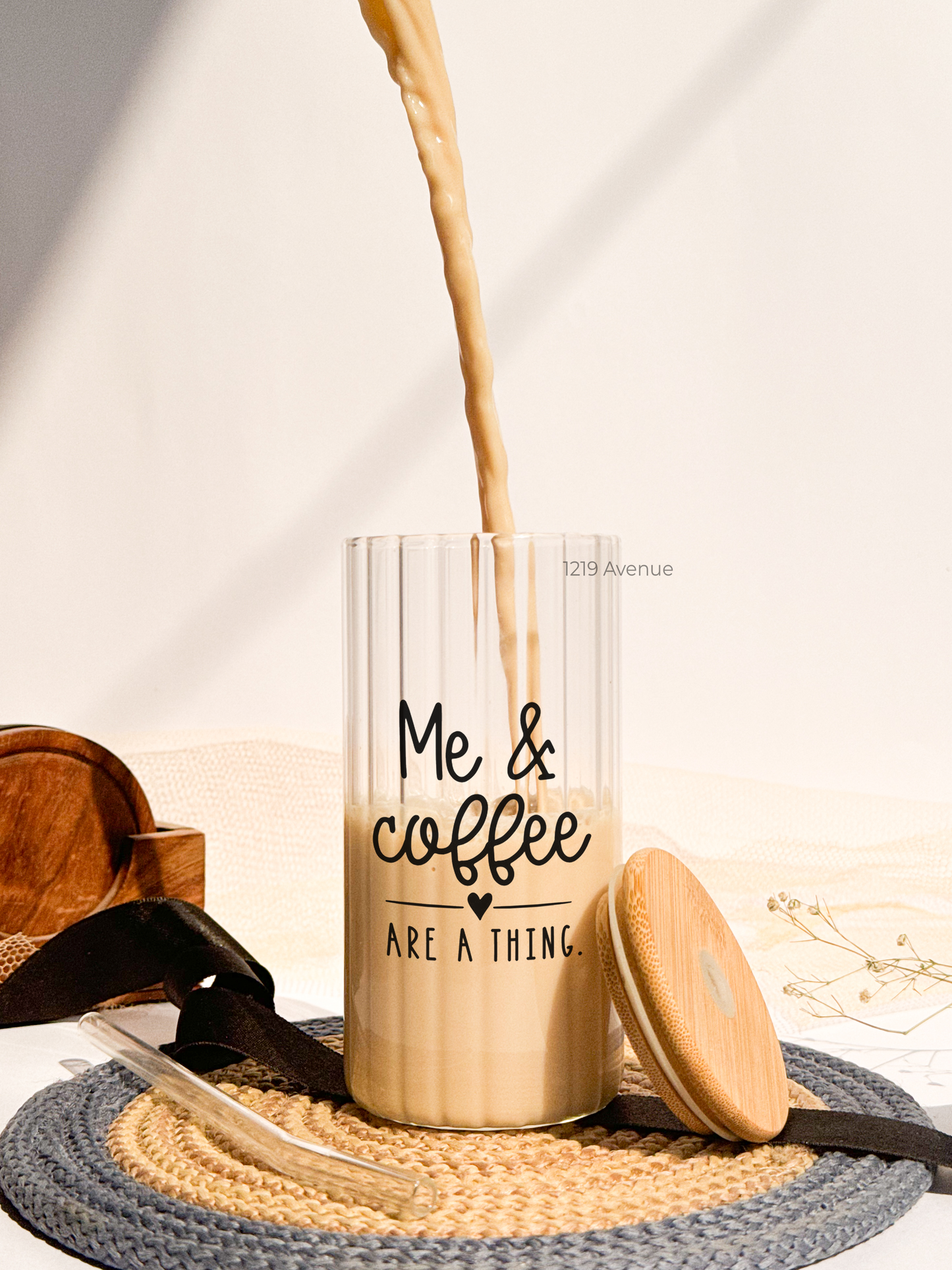 Ripple Taille Sipper 500ml| Me and Coffee Print | 18oz Ripple Glass Tumbler with lid and straw