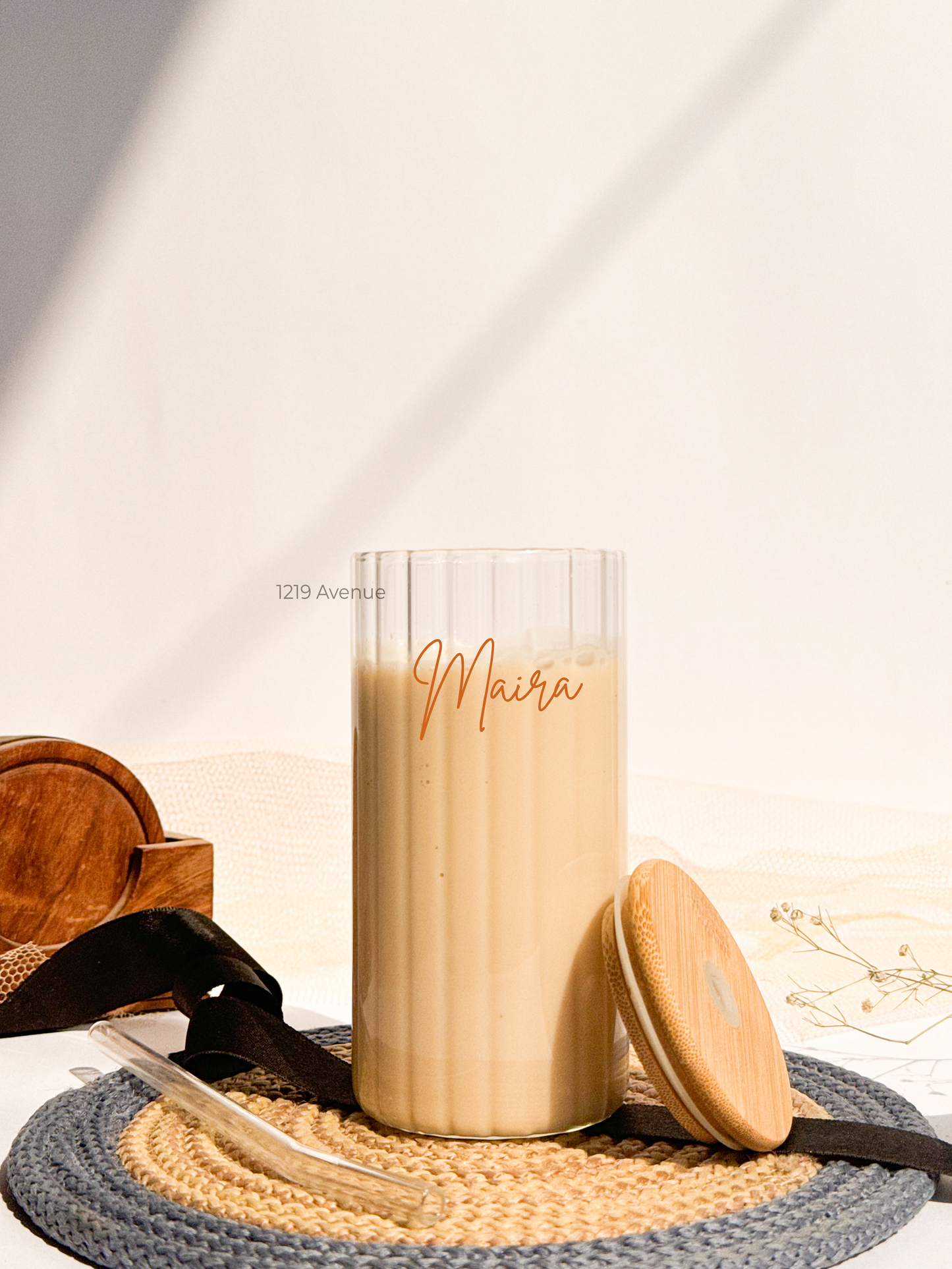 Personalized Clear Ripple Taille Sippers 500ml| Name Edition| Coffee Glass Tumbler with straw and lid 18oz