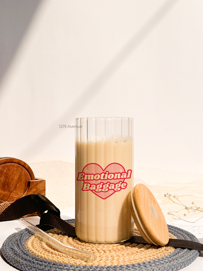 Ripple Taille Sipper 500ml| Emotional Baggage Print | 18oz Ripple Glass Tumbler with lid and straw