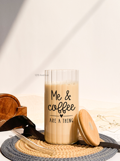 Ripple Taille Sipper 500ml| Me and Coffee Print | 18oz Ripple Glass Tumbler with lid and straw