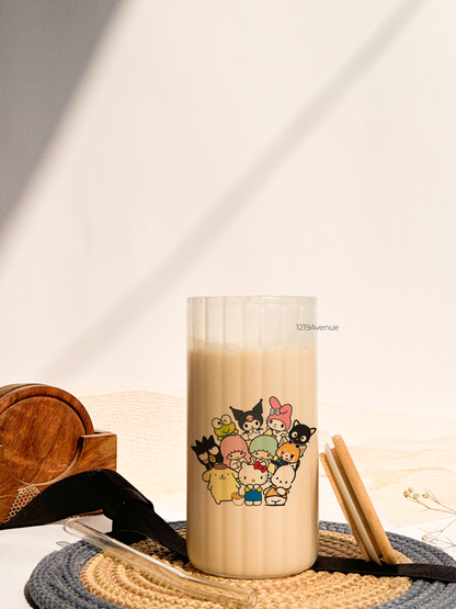 Frosted Ripple Taille Sipper 500ml| Sanrio Print | 18oz Ripple Frosted Glass Tumbler with lid and straw