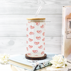 Frosted Ripple Taille Sipper 500ml| Hallu Hearts | 18oz Ripple Frosted Glass Tumbler with lid and straw