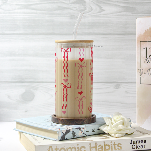 Frosted Ripple Taille Sipper 500ml| Bow Frills | 18oz Ripple Frosted Glass Tumbler with lid and straw