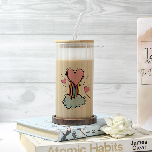 Frosted Ripple Taille Sipper 500ml| Love Cloud | 18oz Ripple Frosted Glass Tumbler with lid and straw