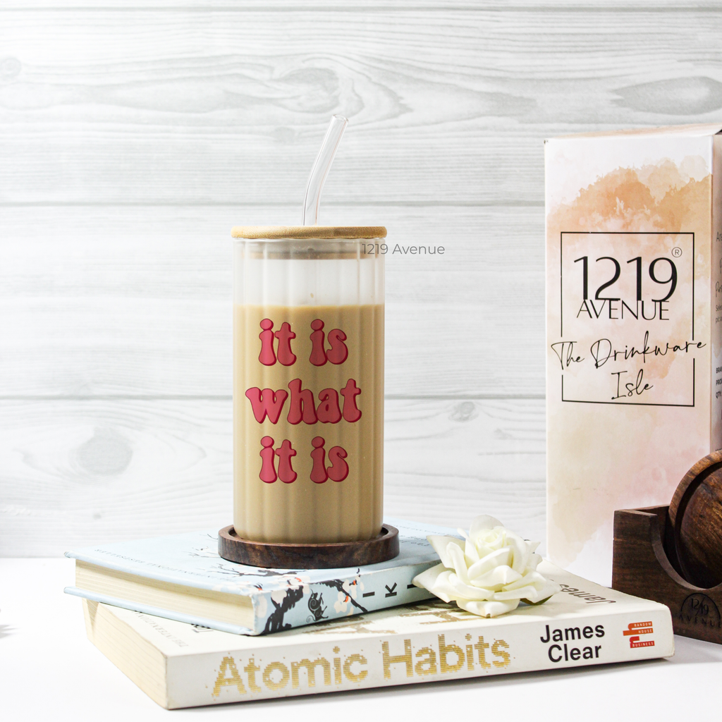 Frosted Ripple Taille Sipper 500ml| It is What It is | 18oz Ripple Frosted Glass Tumbler with lid and straw