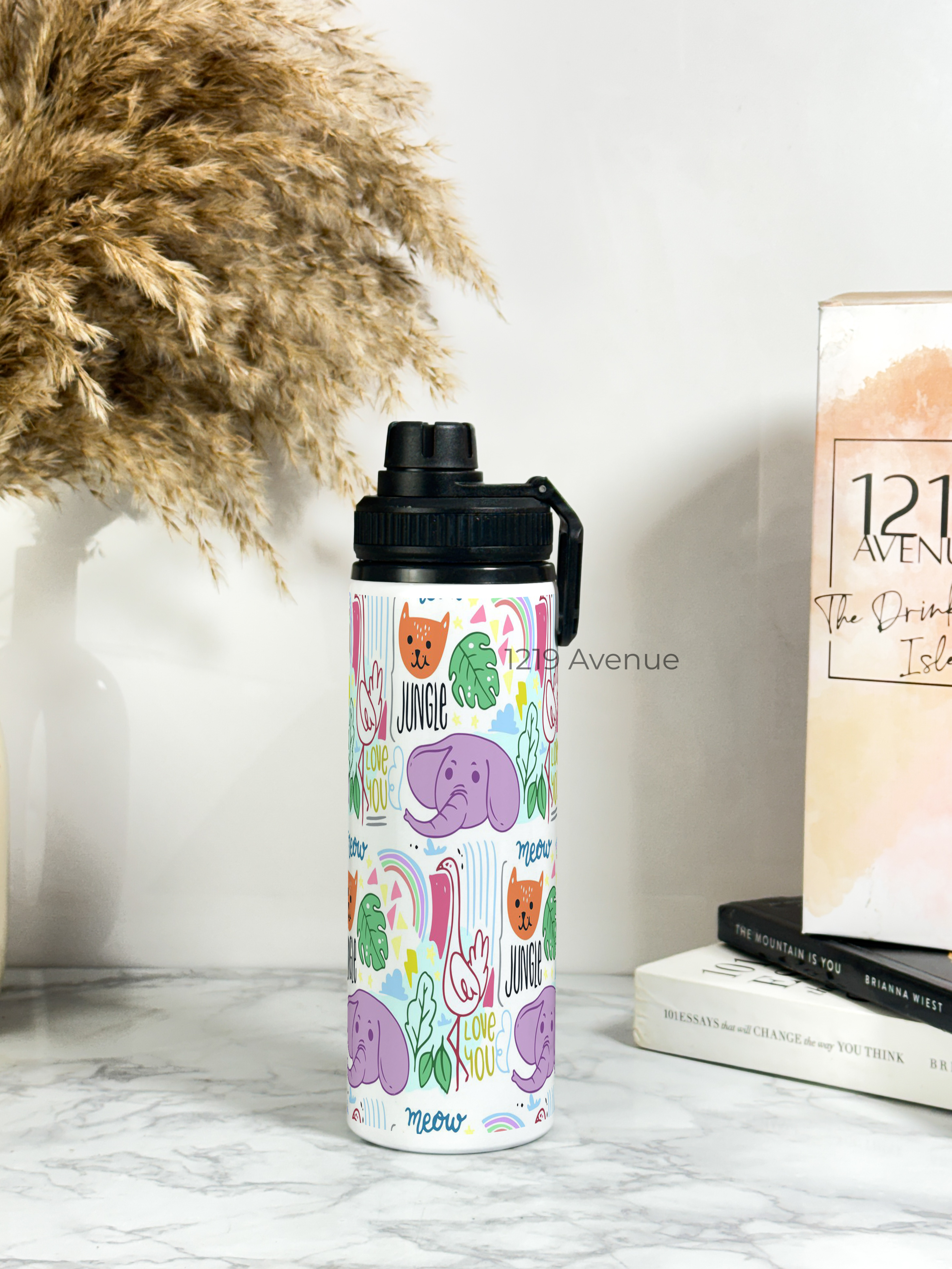 Tank-Sip Bottle 750ml | Jungle Safari Print | Leak Proof | Printed Bottle with Carry Hook, Durable & Stylish