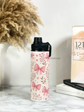 Tank-Sip Bottle 750ml | Bows Blossom Print | Leak Proof | Printed Bottle with Carry Hook, Durable & Stylish