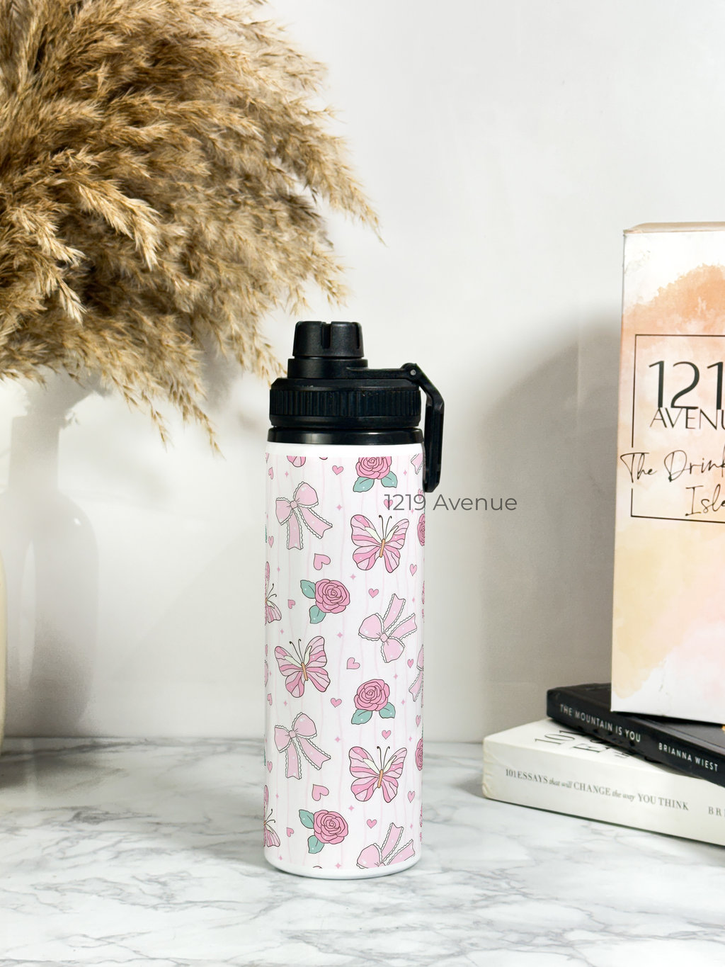 Tank-Sip Bottle 750ml | Rose Flutter Print | Leak Proof | Printed Bottle with Carry Hook, Durable & Stylish
