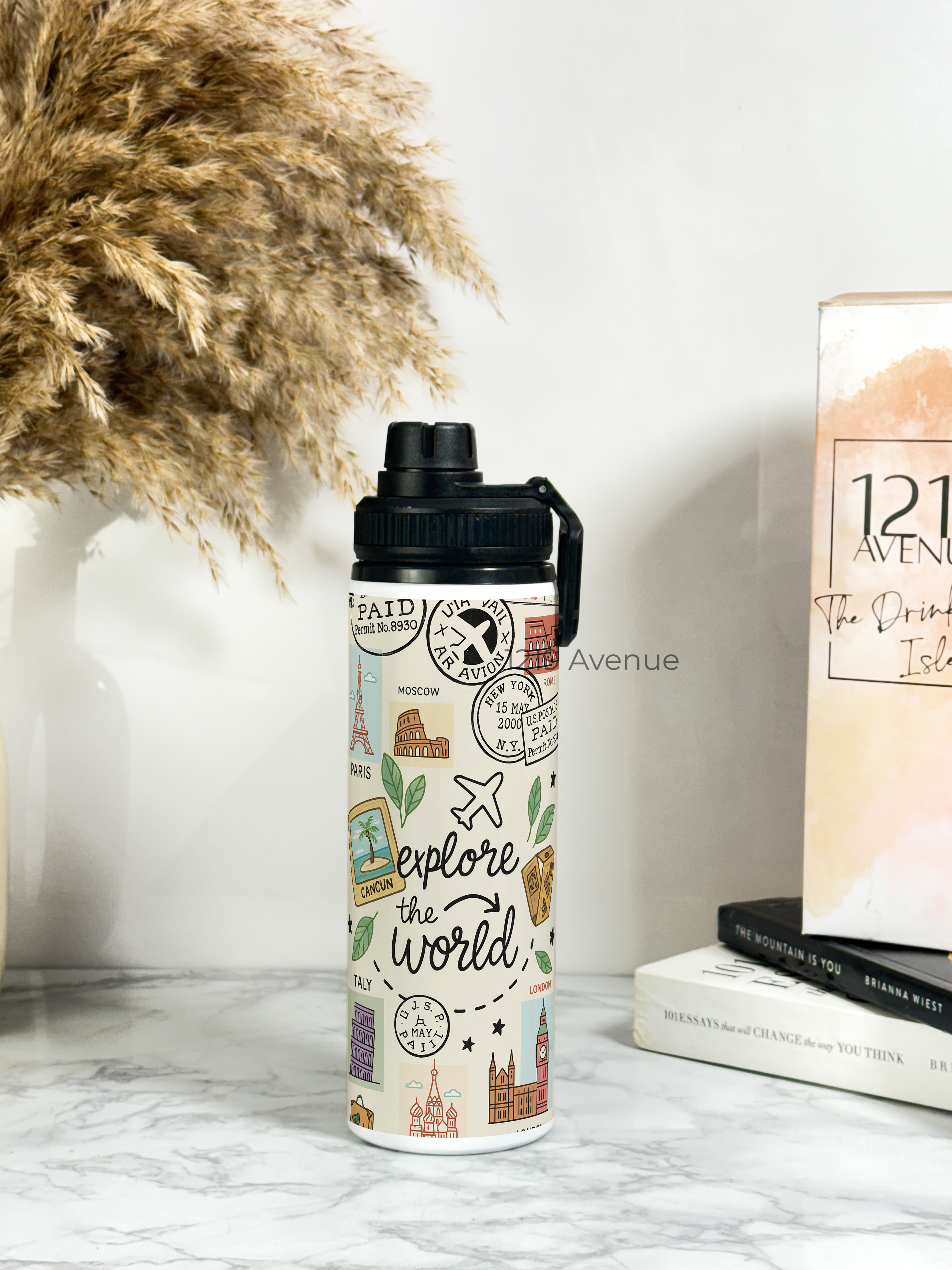 Tank-Sip Bottle 750ml | Wanderer Print | Leak Proof | Printed Bottle with Carry Hook, Durable & Stylish