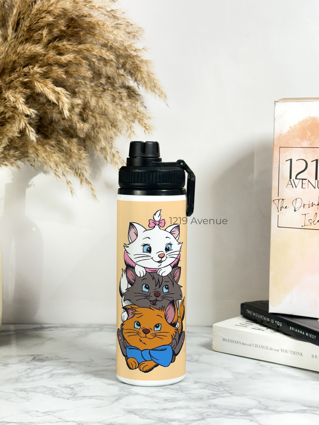 Tank-Sip Bottle 750ml | Cat Love Print | Leak Proof | Printed Bottle with Carry Hook, Durable & Stylish