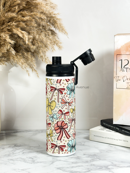 700ml Printed TANK-Sip Water Bottle | Bows Beauty Print | For Office, School, Sports | Sipper Bottle with Carry Hook, Durable & Stylish