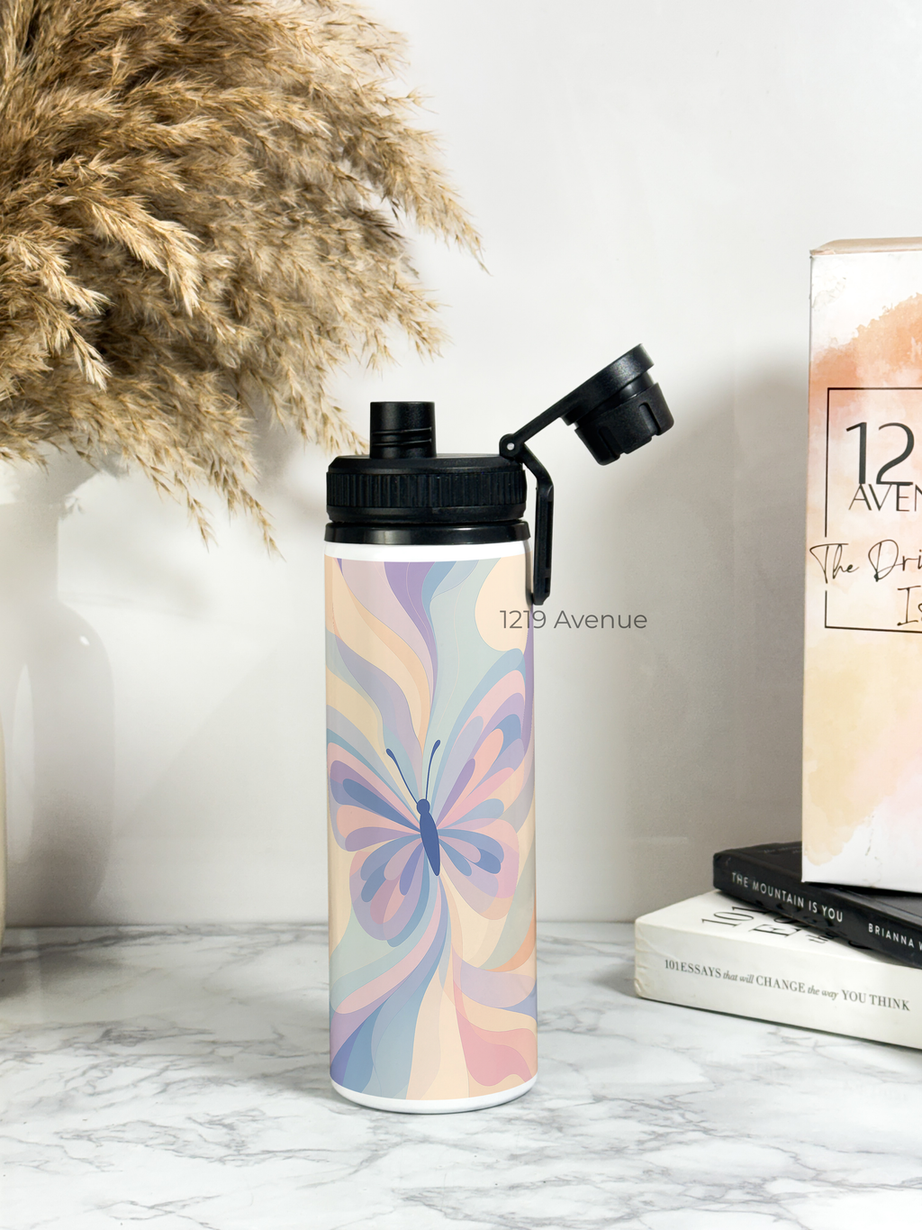 Tank-Sip Bottle 750ml |Butterfly Aura Print | Leak Proof | Printed Bottle with Carry Hook, Durable & Stylish