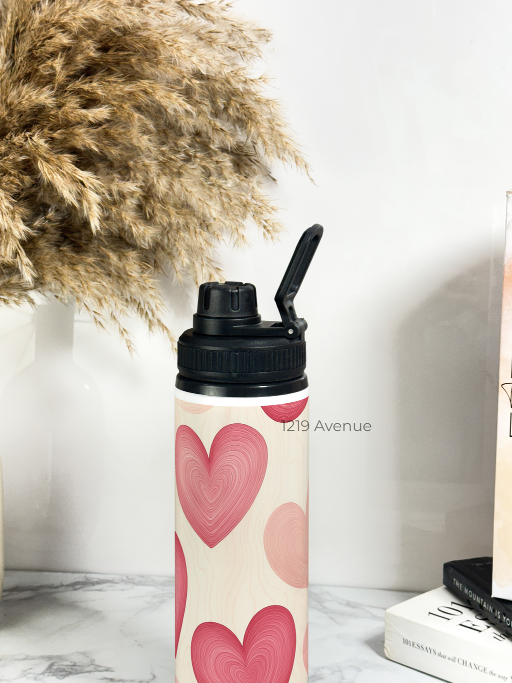 Tank-Sip Bottle 750ml | Candy Hearts Print | Leak Proof | Printed Bottle with Carry Hook, Durable & Stylish