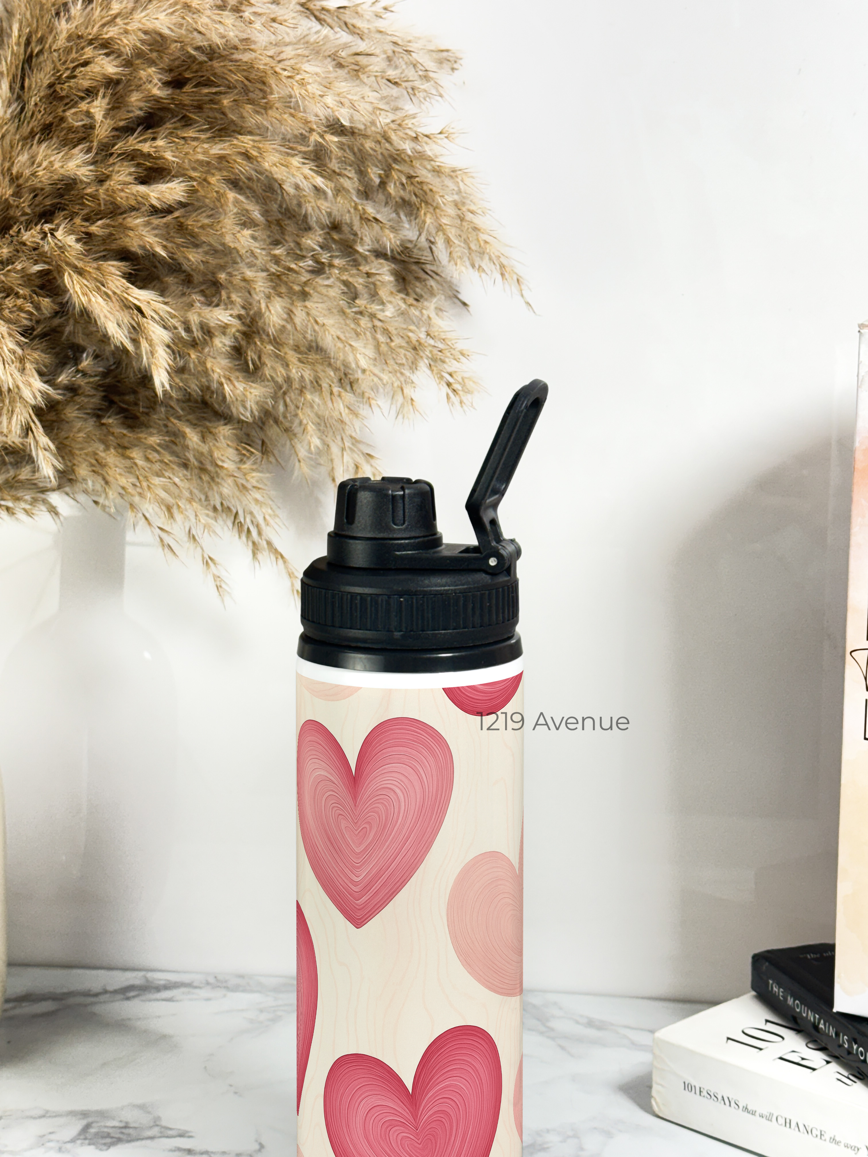 Tank-Sip Bottle 750ml | Candy Hearts Print | Leak Proof | Printed Bottle with Carry Hook, Durable & Stylish