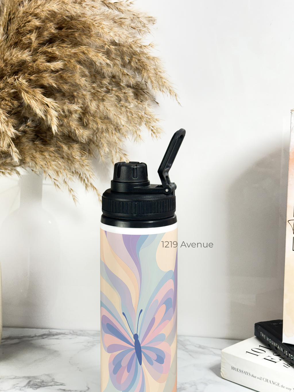 Tank-Sip Bottle 750ml |Butterfly Aura Print | Leak Proof | Printed Bottle with Carry Hook, Durable & Stylish