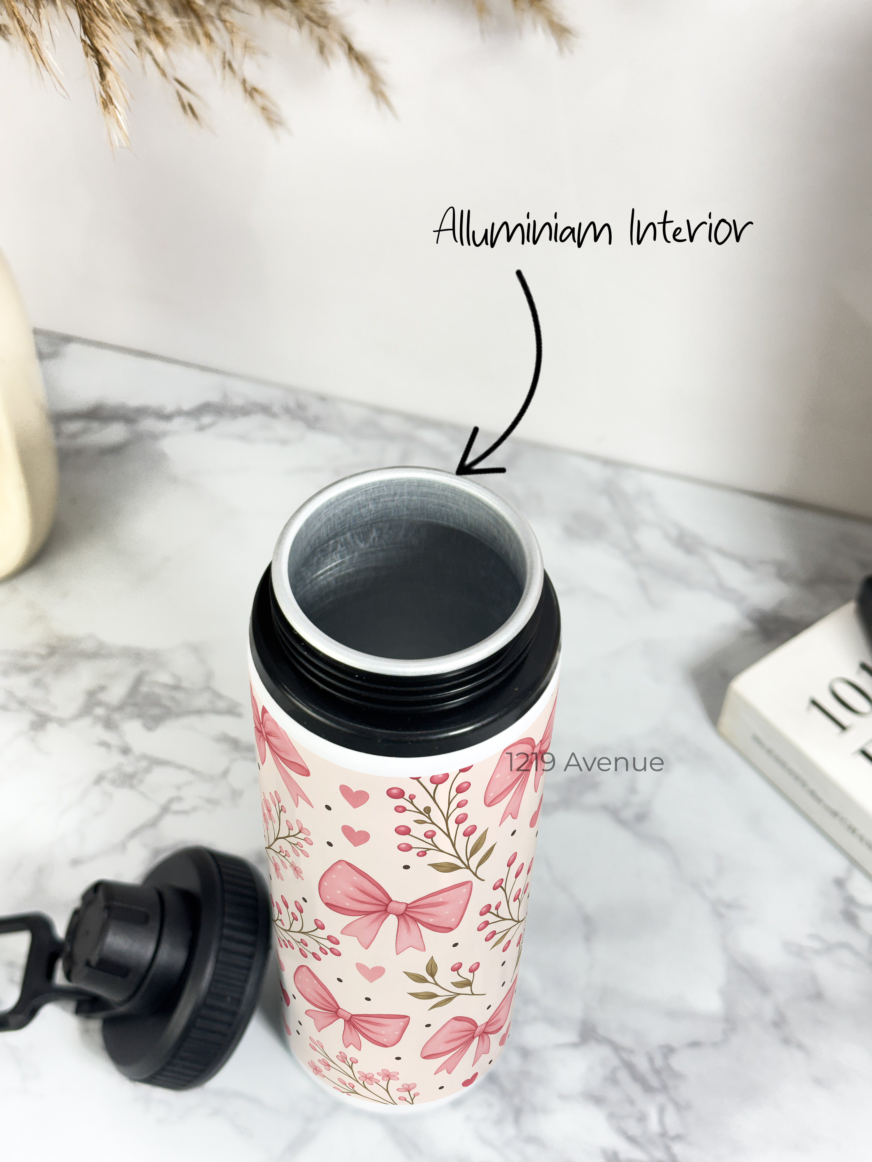 Tank-Sip Bottle 750ml | Bows Blossom Print | Leak Proof | Printed Bottle with Carry Hook, Durable & Stylish