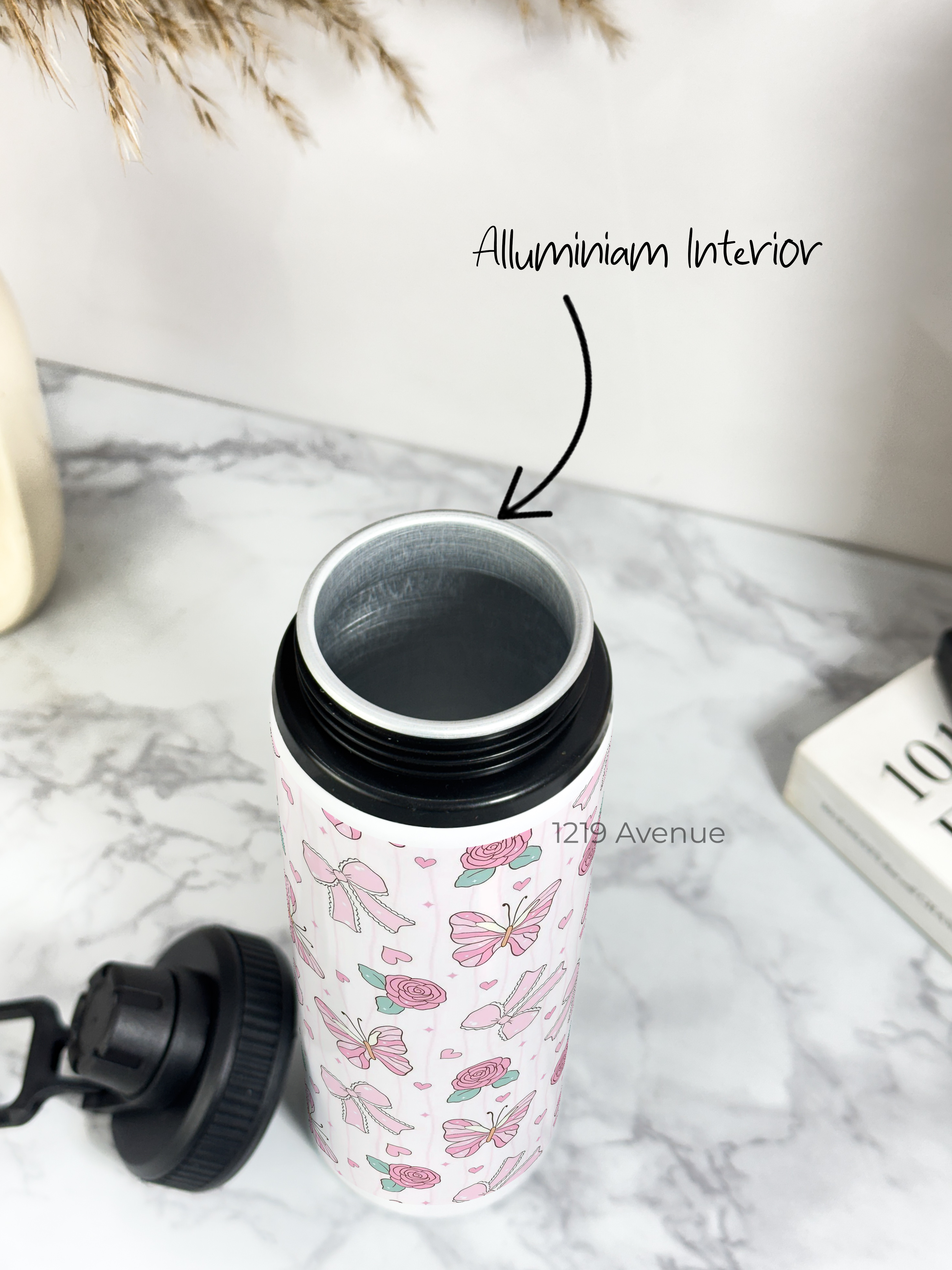 Tank-Sip Bottle 750ml | Rose Flutter Print | Leak Proof | Printed Bottle with Carry Hook, Durable & Stylish