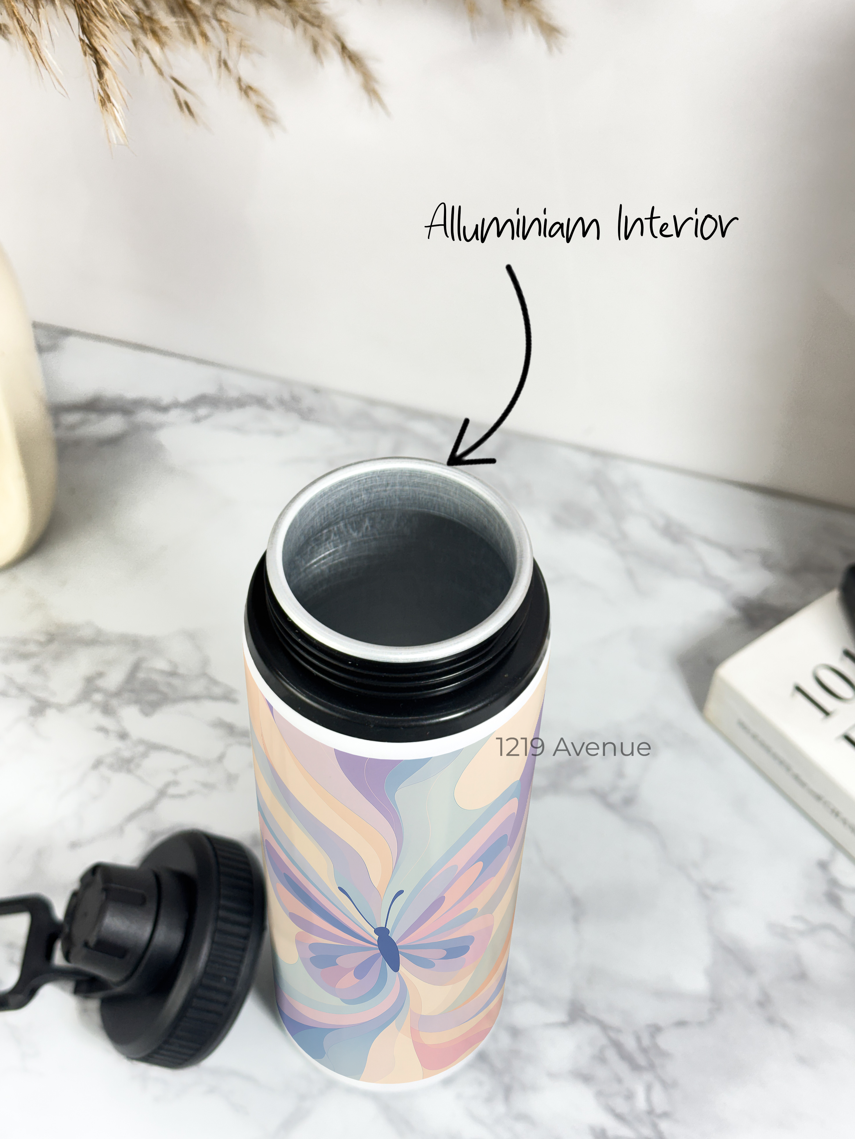 Tank-Sip Bottle 750ml |Butterfly Aura Print | Leak Proof | Printed Bottle with Carry Hook, Durable & Stylish
