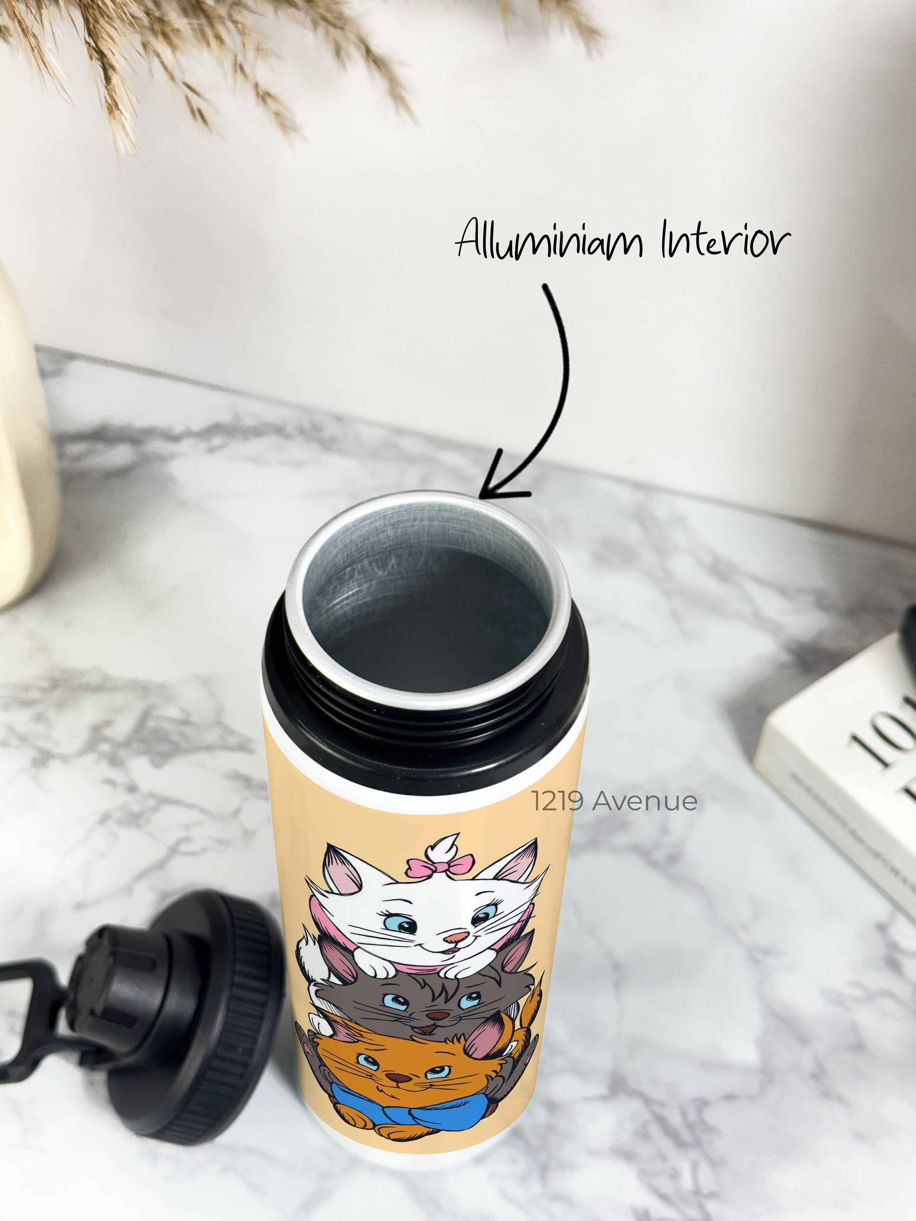 Tank-Sip Bottle 750ml | Cat Love Print | Leak Proof | Printed Bottle with Carry Hook, Durable & Stylish