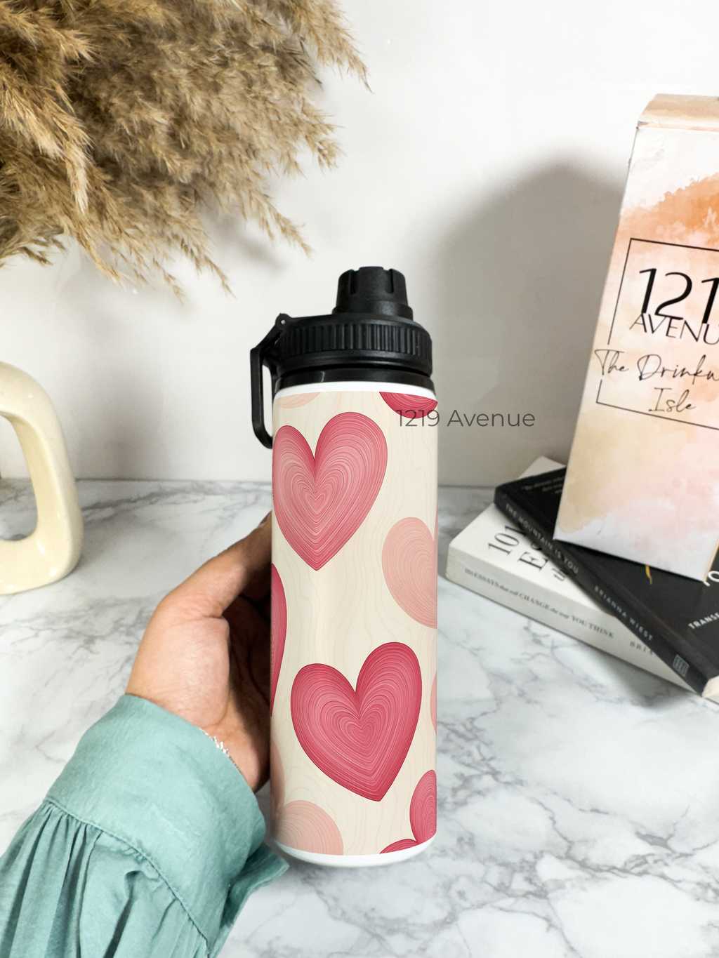 Tank-Sip Bottle 750ml | Candy Hearts Print | Leak Proof | Printed Bottle with Carry Hook, Durable & Stylish