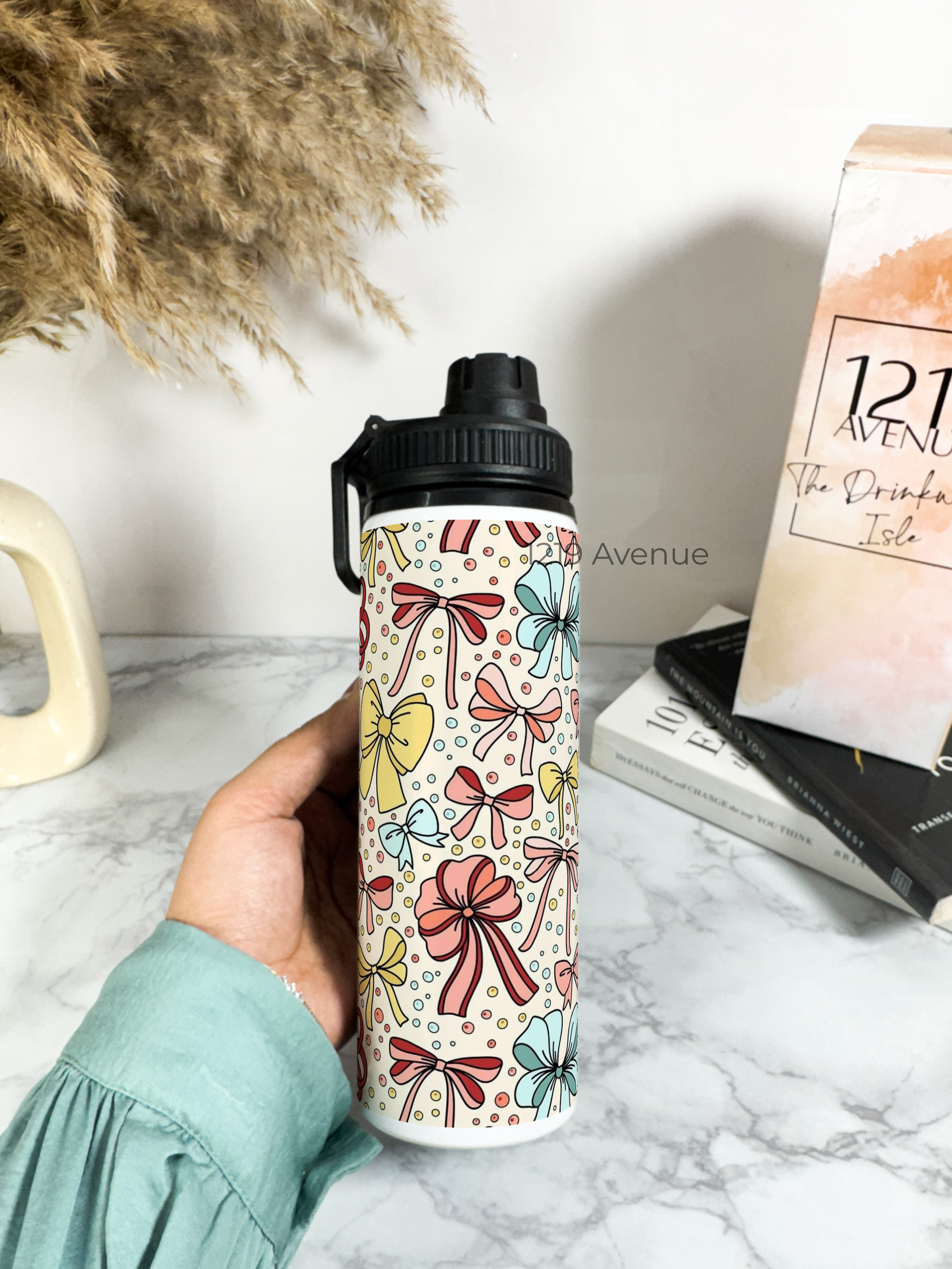 Tank-Sip Bottle 750ml | Bows Beauty Print | Leak Proof | Printed Bottle with Carry Hook, Durable & Stylish