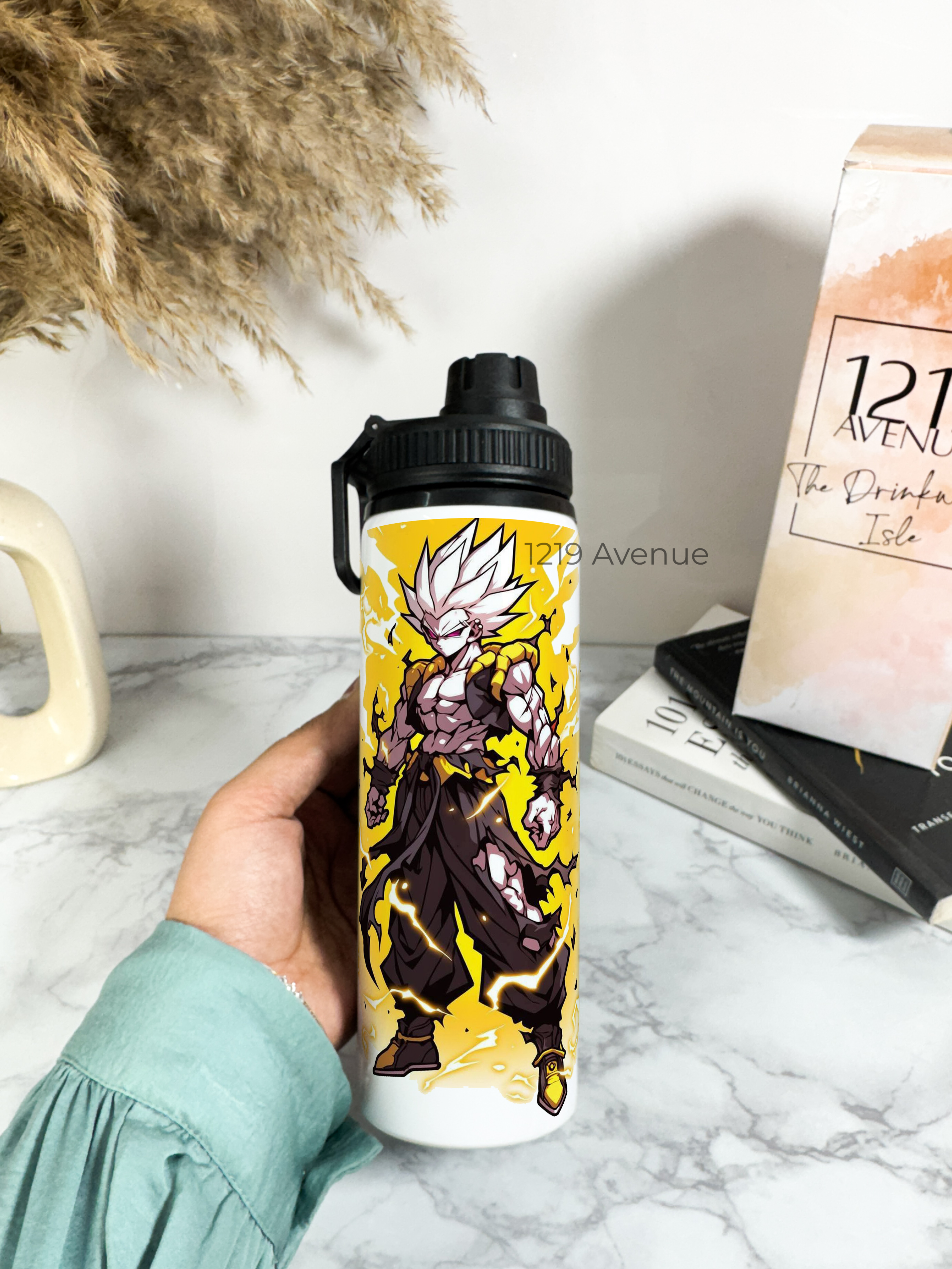 Tank-Sip Bottle 750ml | Power-Up Goku Print | Leak Proof | Printed Bottle with Carry Hook, Durable & Stylish