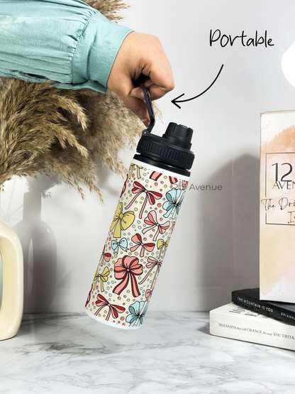 700ml Printed TANK-Sip Water Bottle | Bows Beauty Print | For Office, School, Sports | Sipper Bottle with Carry Hook, Durable & Stylish
