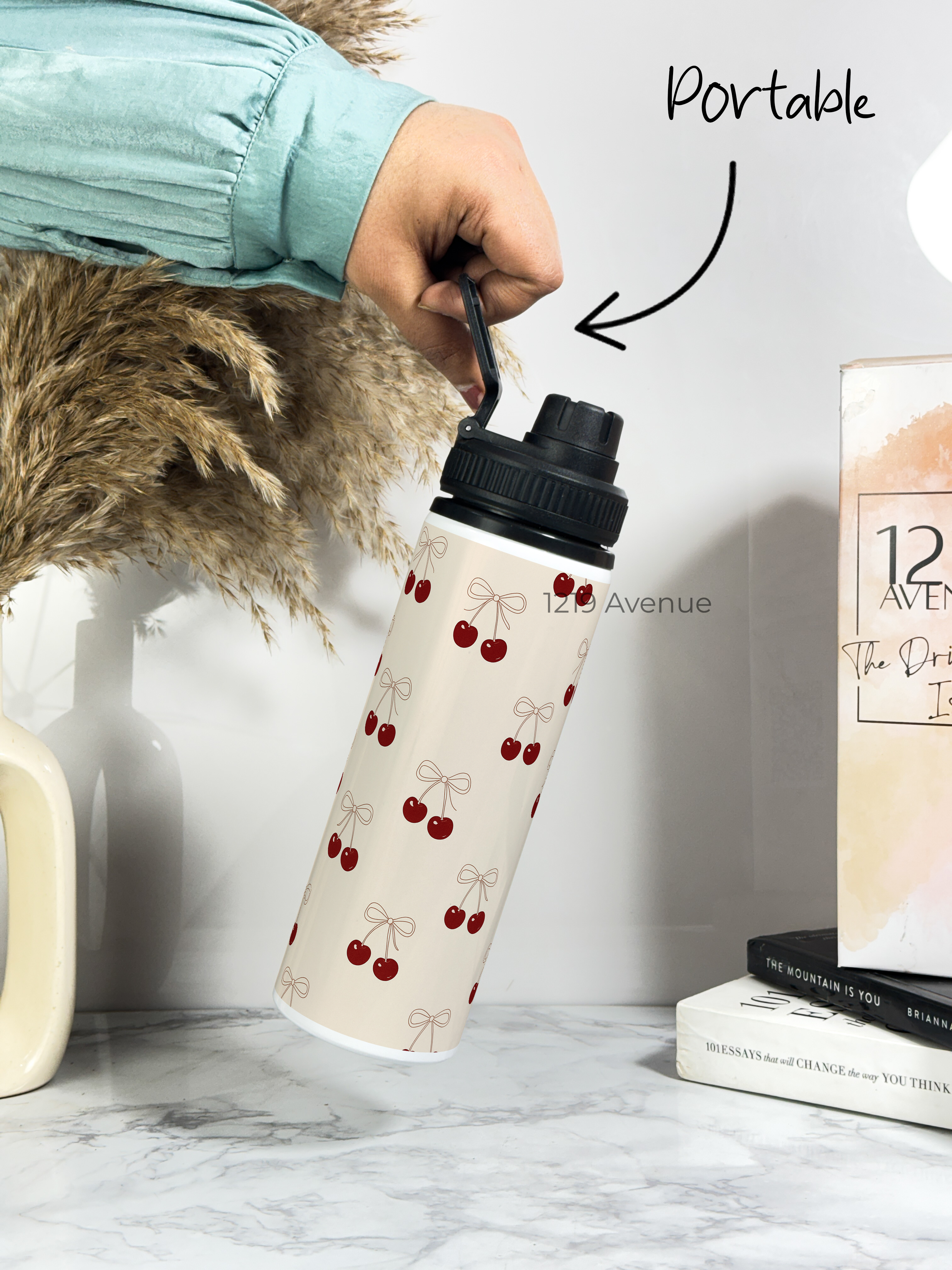 Tank-Sip Bottle 750ml | Bow Cherie Print | Leak Proof | Printed Bottle with Carry Hook, Durable & Stylish