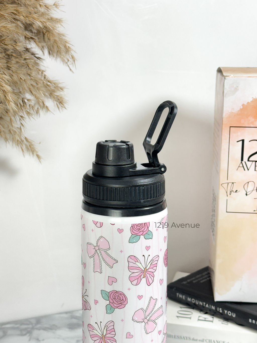 Tank-Sip Bottle 750ml | Rose Flutter Print | Leak Proof | Printed Bottle with Carry Hook, Durable & Stylish