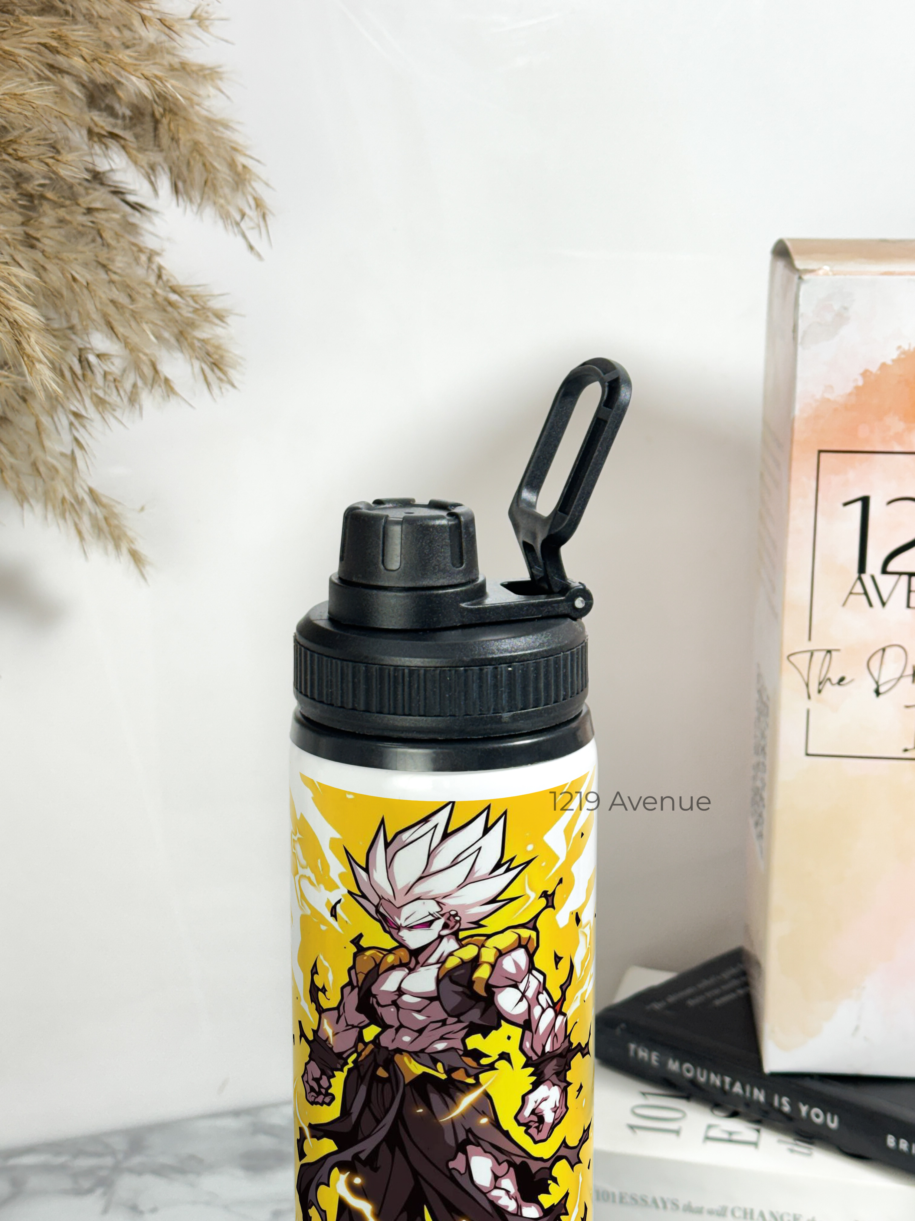 Tank-Sip Bottle 750ml | Power-Up Goku Print | Leak Proof | Printed Bottle with Carry Hook, Durable & Stylish