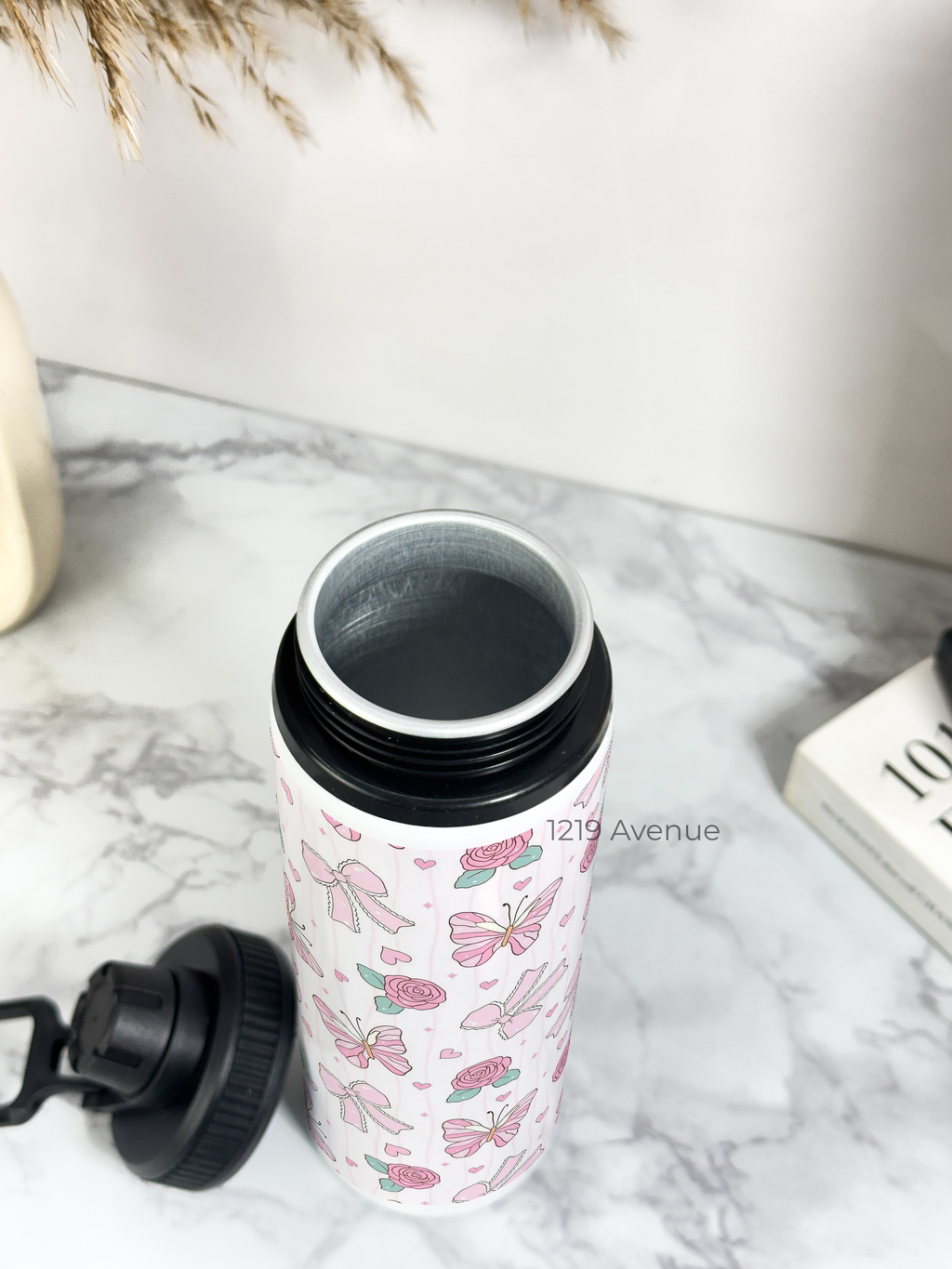 Tank-Sip Bottle 750ml | Rose Flutter Print | Leak Proof | Printed Bottle with Carry Hook, Durable & Stylish