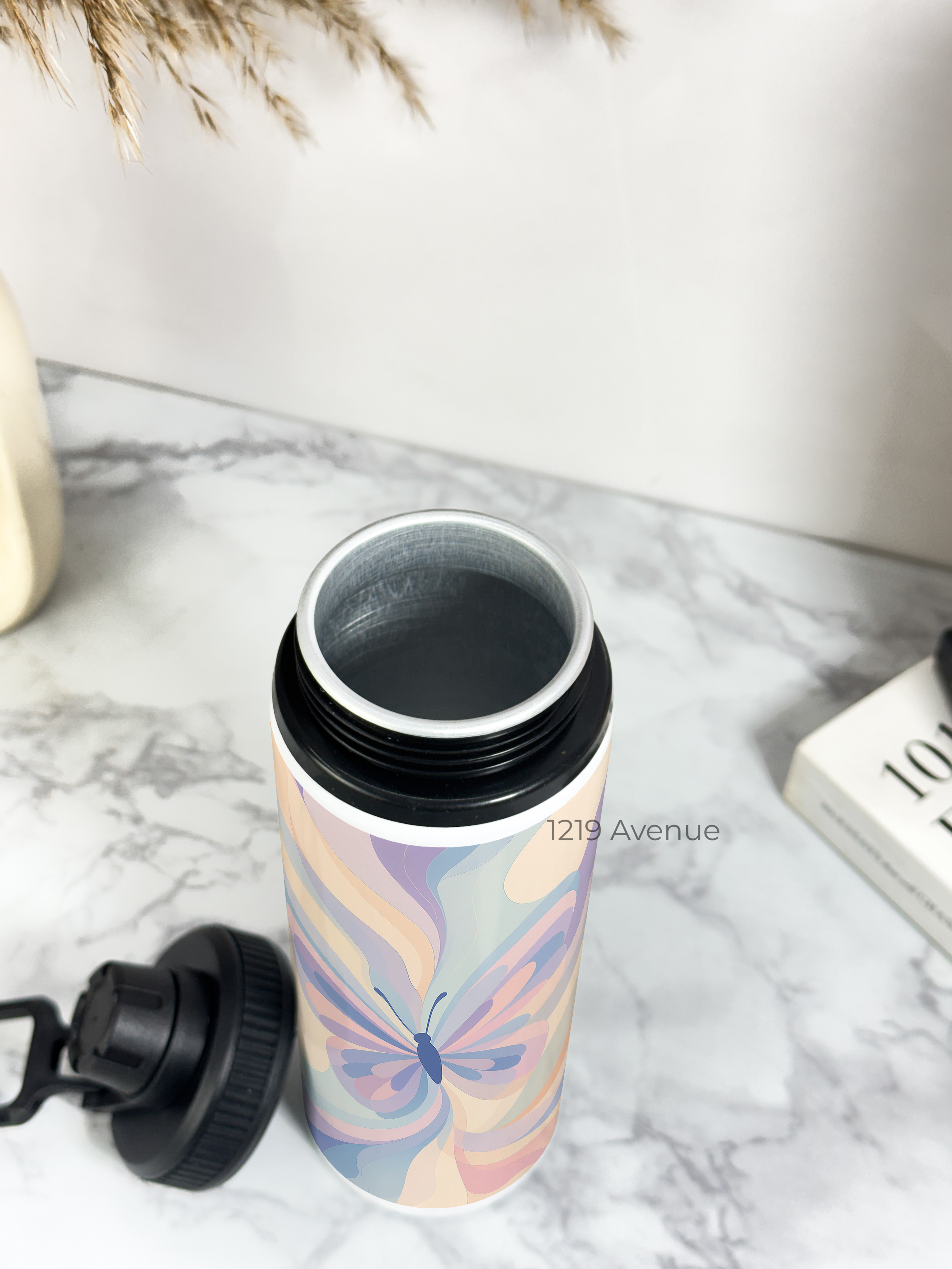 Tank-Sip Bottle 750ml |Butterfly Aura Print | Leak Proof | Printed Bottle with Carry Hook, Durable & Stylish