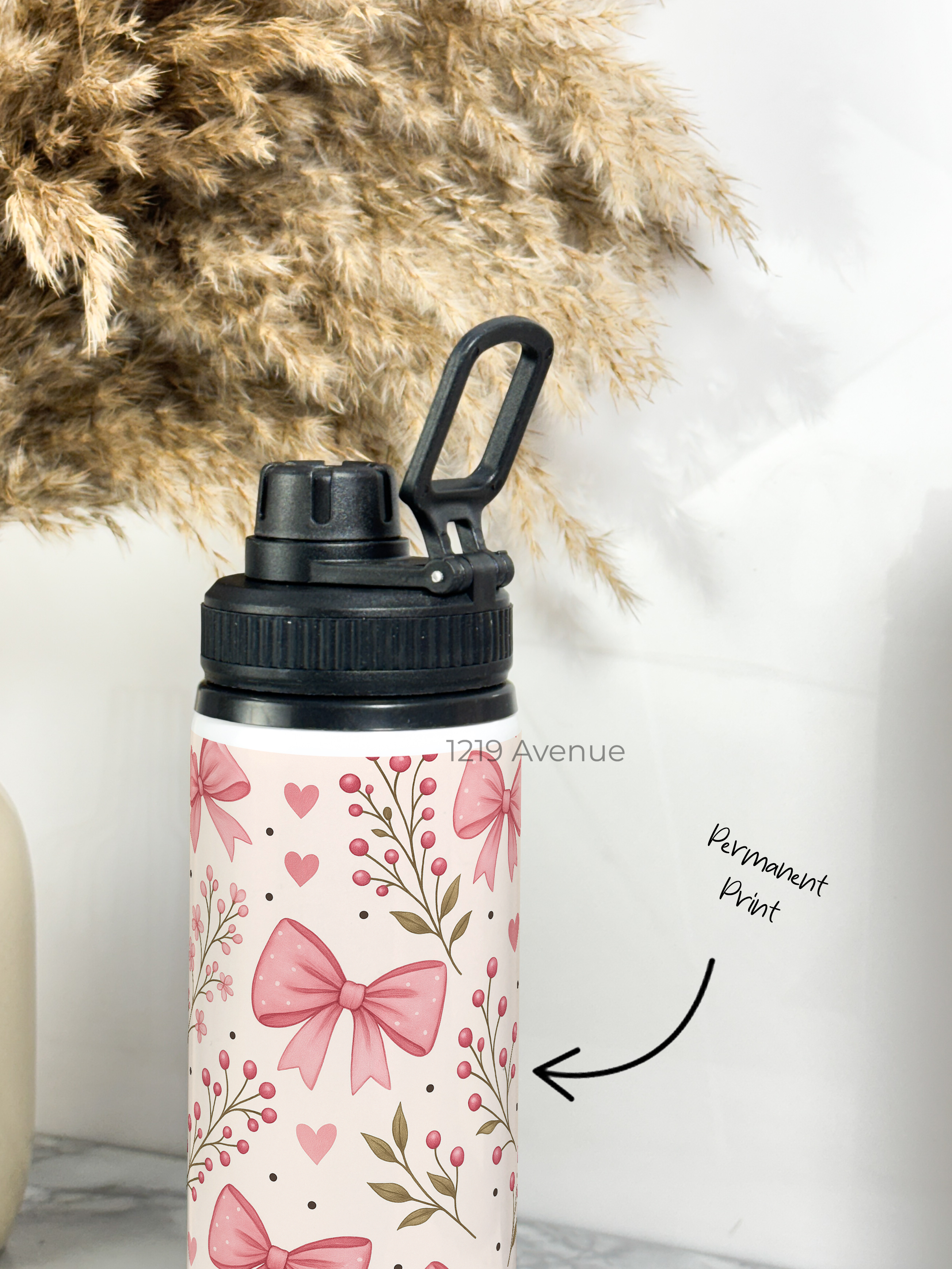 Tank-Sip Bottle 750ml | Bows Blossom Print | Leak Proof | Printed Bottle with Carry Hook, Durable & Stylish