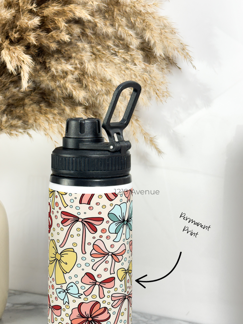 Tank-Sip Bottle 750ml | Bows Beauty Print | Leak Proof | Printed Bottle with Carry Hook, Durable & Stylish