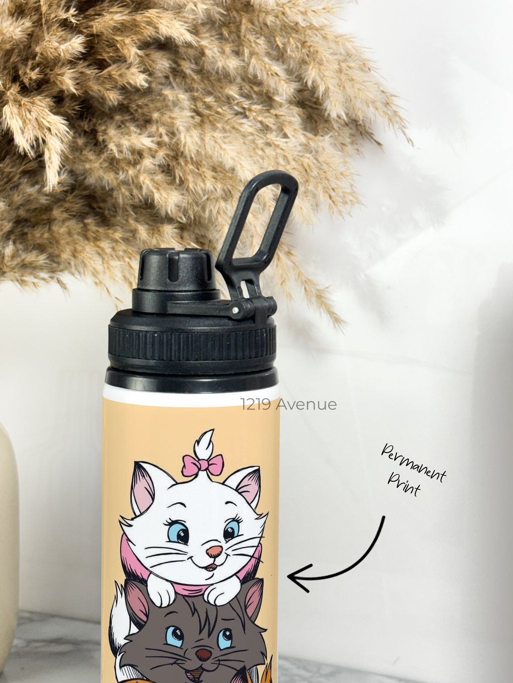 Tank-Sip Bottle 750ml | Cat Love Print | Leak Proof | Printed Bottle with Carry Hook, Durable & Stylish