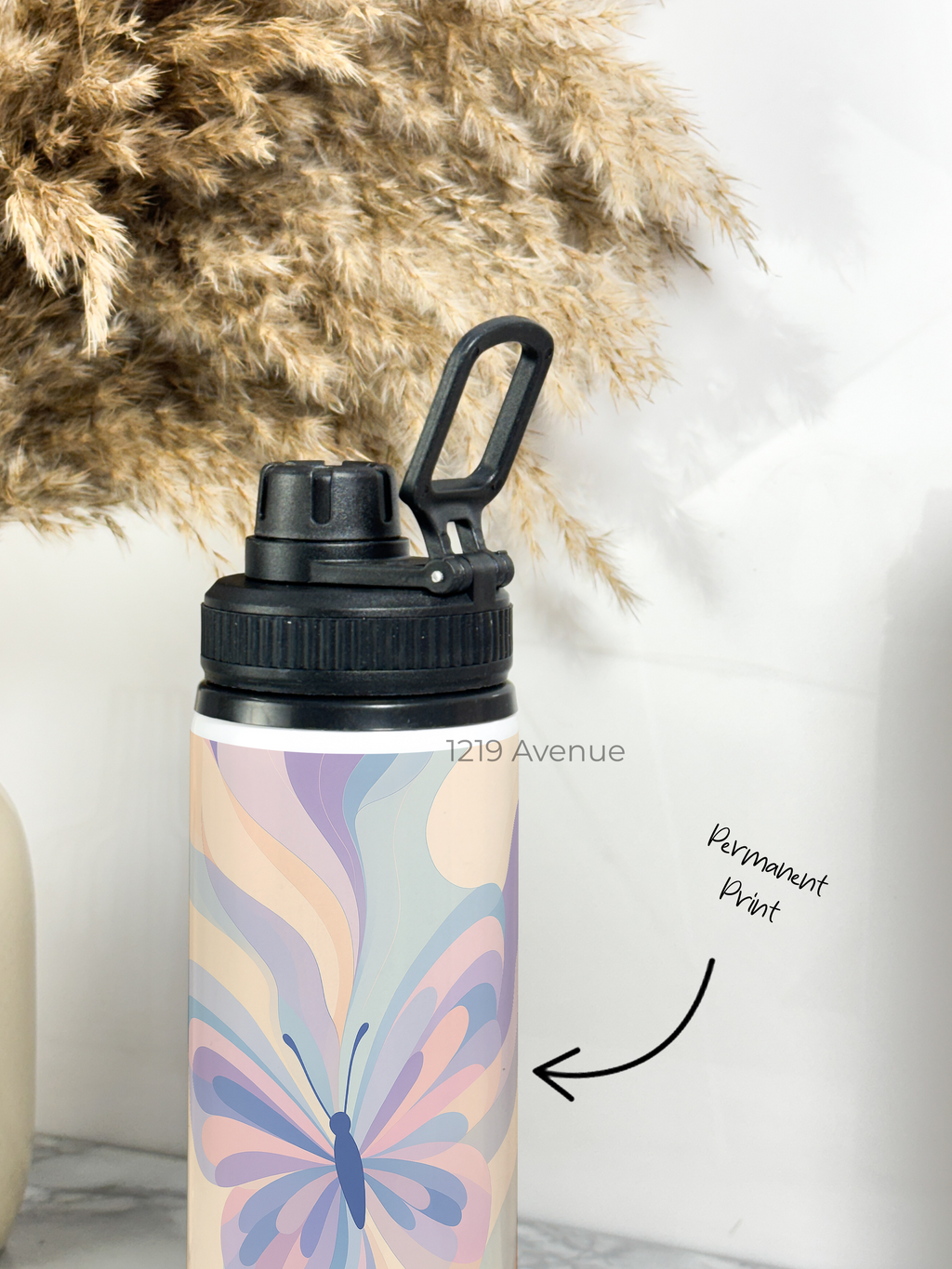 Tank-Sip Bottle 750ml |Butterfly Aura Print | Leak Proof | Printed Bottle with Carry Hook, Durable & Stylish