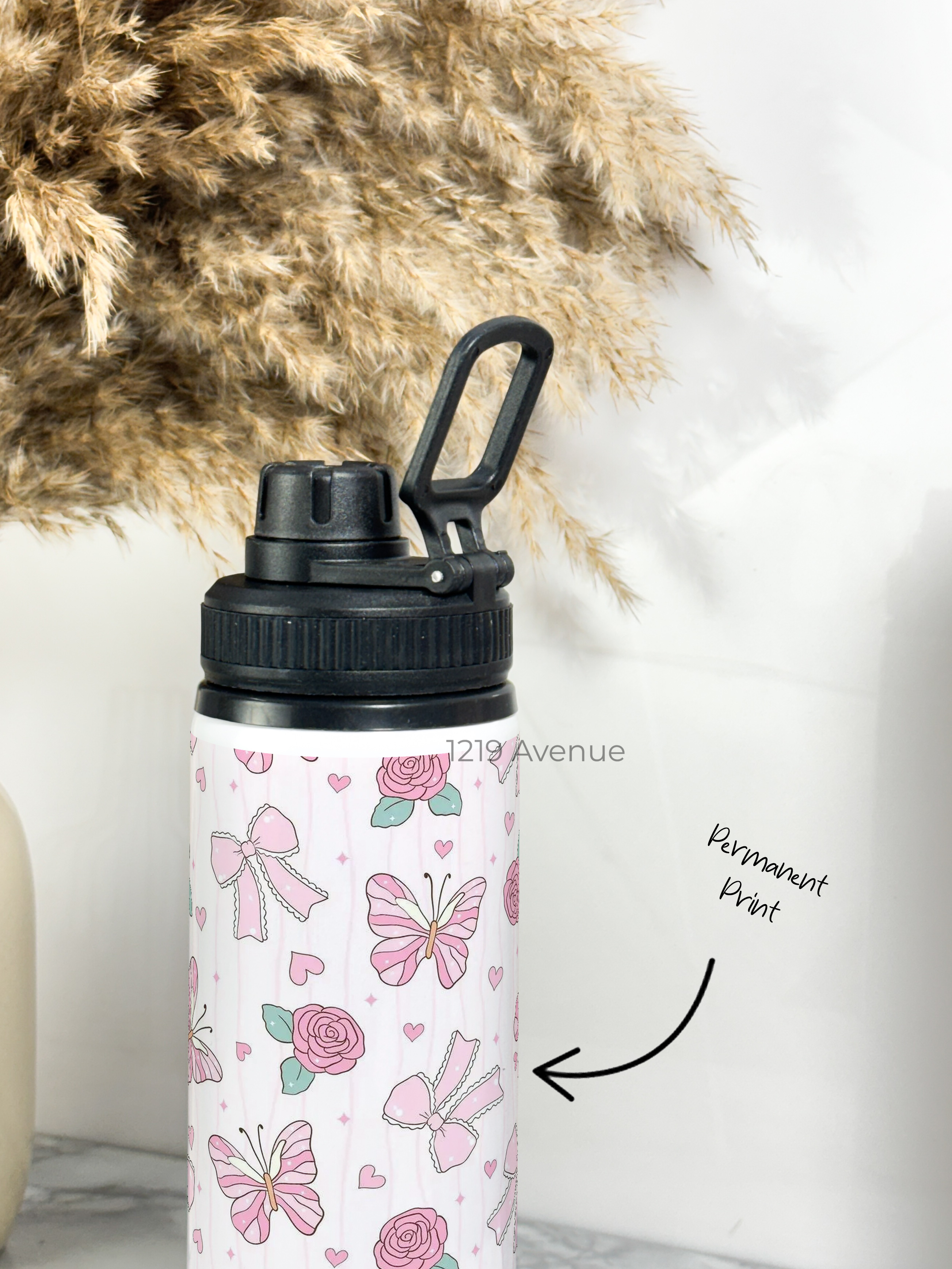 Tank-Sip Bottle 750ml | Rose Flutter Print | Leak Proof | Printed Bottle with Carry Hook, Durable & Stylish