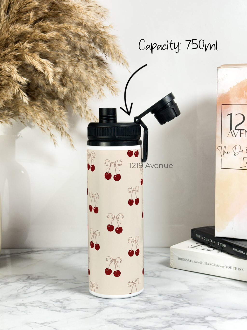 Tank-Sip Bottle 750ml | Bow Cherie Print | Leak Proof | Printed Bottle with Carry Hook, Durable & Stylish