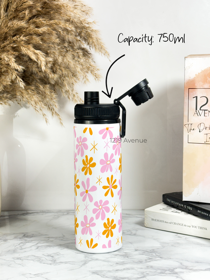 700ml Printed TANK-Sip Water Bottle | Dreamy Flower Valley Print | For Office, School, Sports | Sipper Bottle with Carry Hook, Durable & Stylish