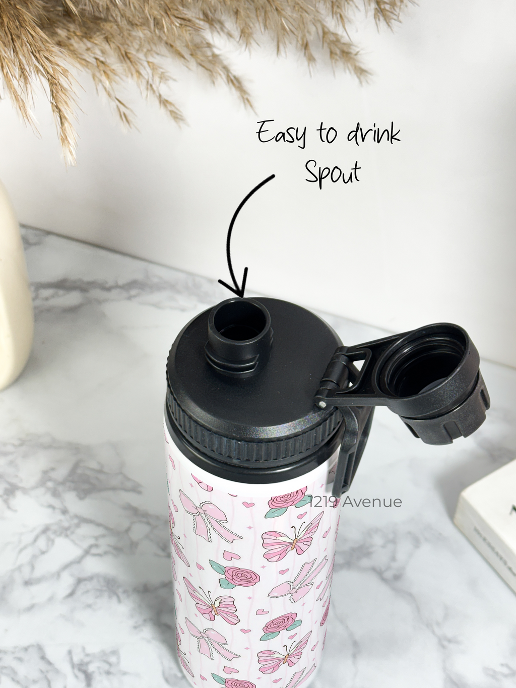 Tank-Sip Bottle 750ml | Rose Flutter Print | Leak Proof | Printed Bottle with Carry Hook, Durable & Stylish