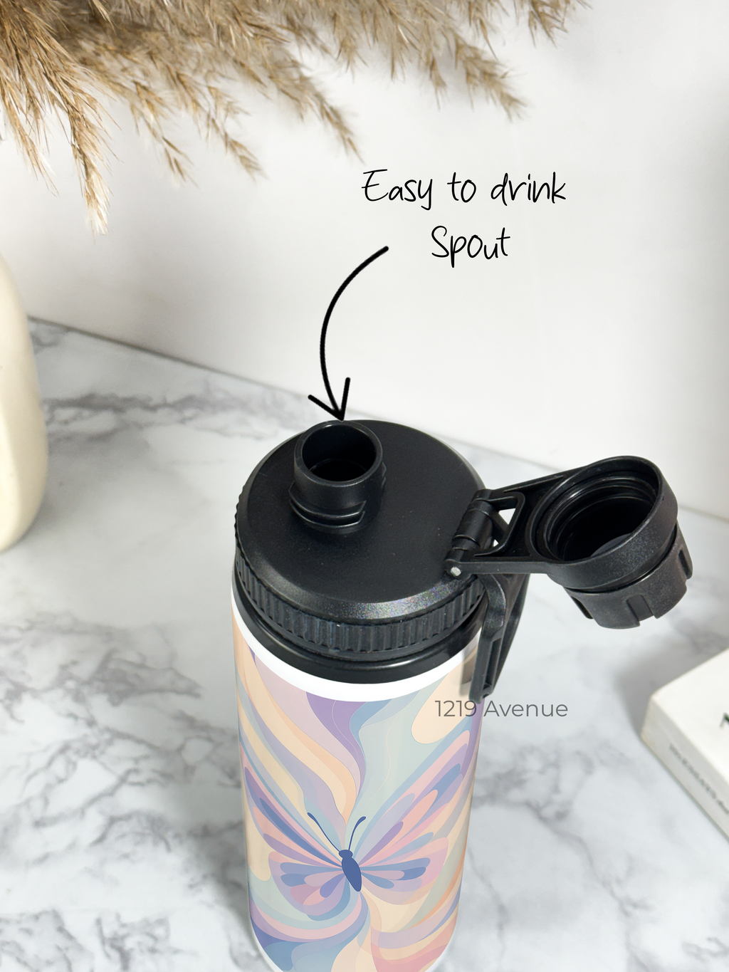 Tank-Sip Bottle 750ml |Butterfly Aura Print | Leak Proof | Printed Bottle with Carry Hook, Durable & Stylish