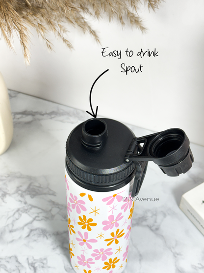 700ml Printed TANK-Sip Water Bottle | Dreamy Flower Valley Print | For Office, School, Sports | Sipper Bottle with Carry Hook, Durable & Stylish