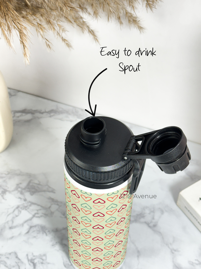 700ml Printed TANK-Sip Water Bottle | Hearts Match* Print | For Office, School, Sports | Sipper Bottle with Carry Hook, Durable & Stylish
