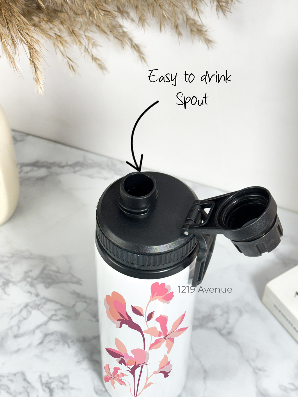 Tank-Sip Bottle 750ml | Minimal Flower Print | Leak Proof | Printed Bottle with Carry Hook, Durable & Stylish