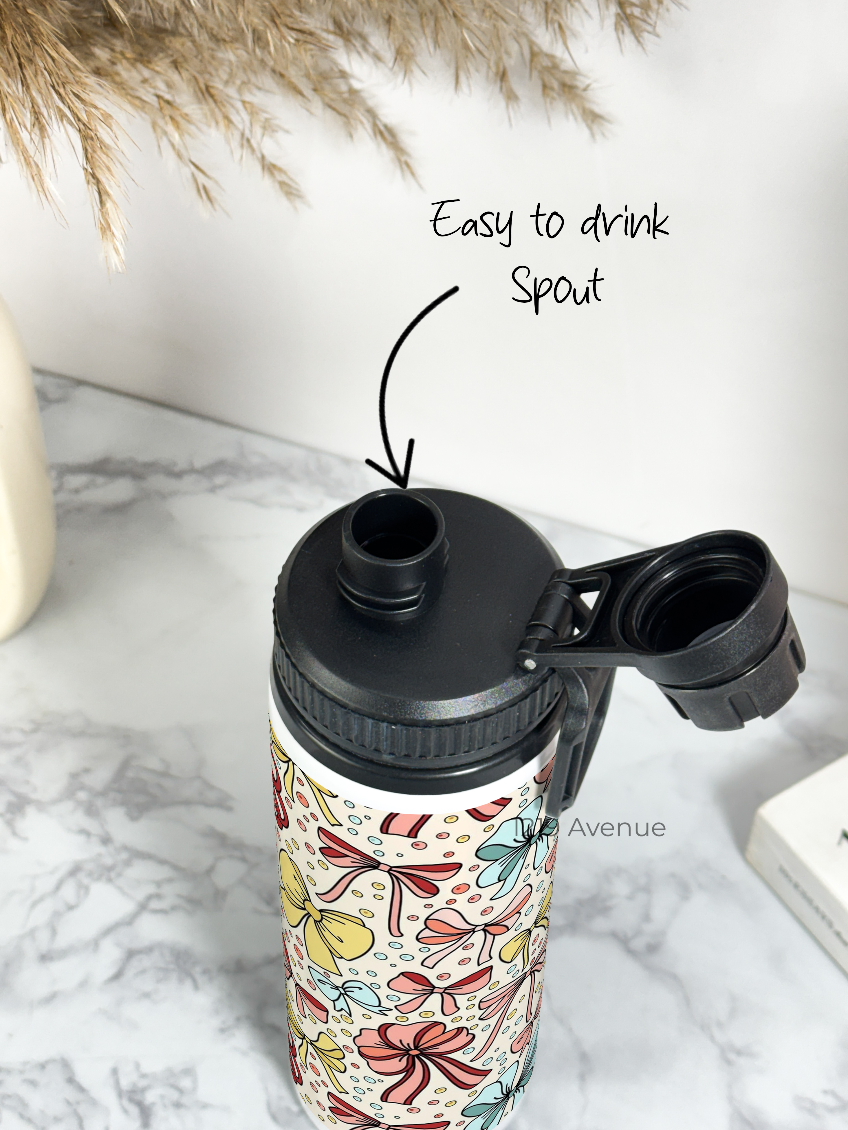 Tank-Sip Bottle 750ml | Bows Beauty Print | Leak Proof | Printed Bottle with Carry Hook, Durable & Stylish