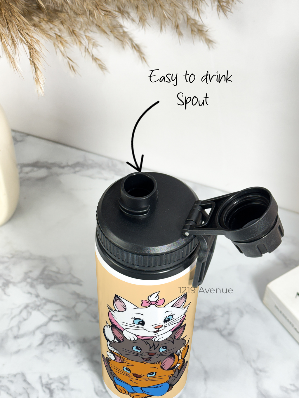 Tank-Sip Bottle 750ml | Cat Love Print | Leak Proof | Printed Bottle with Carry Hook, Durable & Stylish