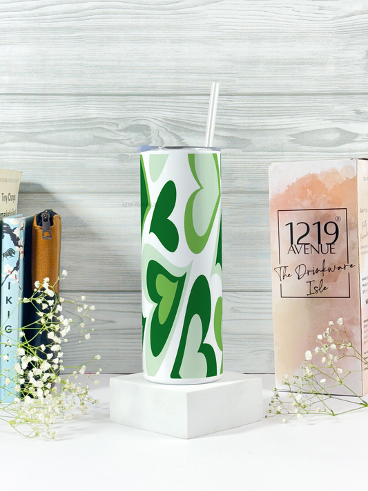 Colossal Tumbler 700ml with Straw | Sage Hearty Swirl Print| Double Walled Insulated Tumbler 7-8 hrs