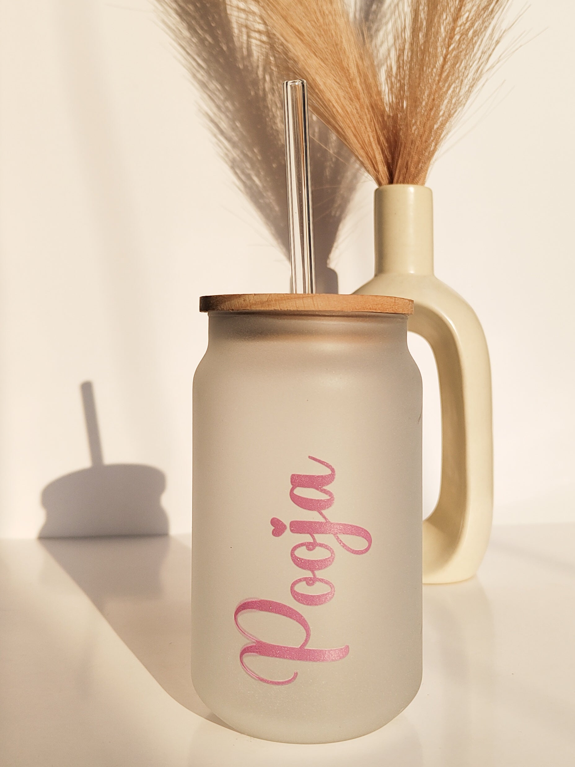 Personalized Frosted Can Sipper 500ml| Name Customized| Coffee Glass Tumbler with straw and lid 18oz