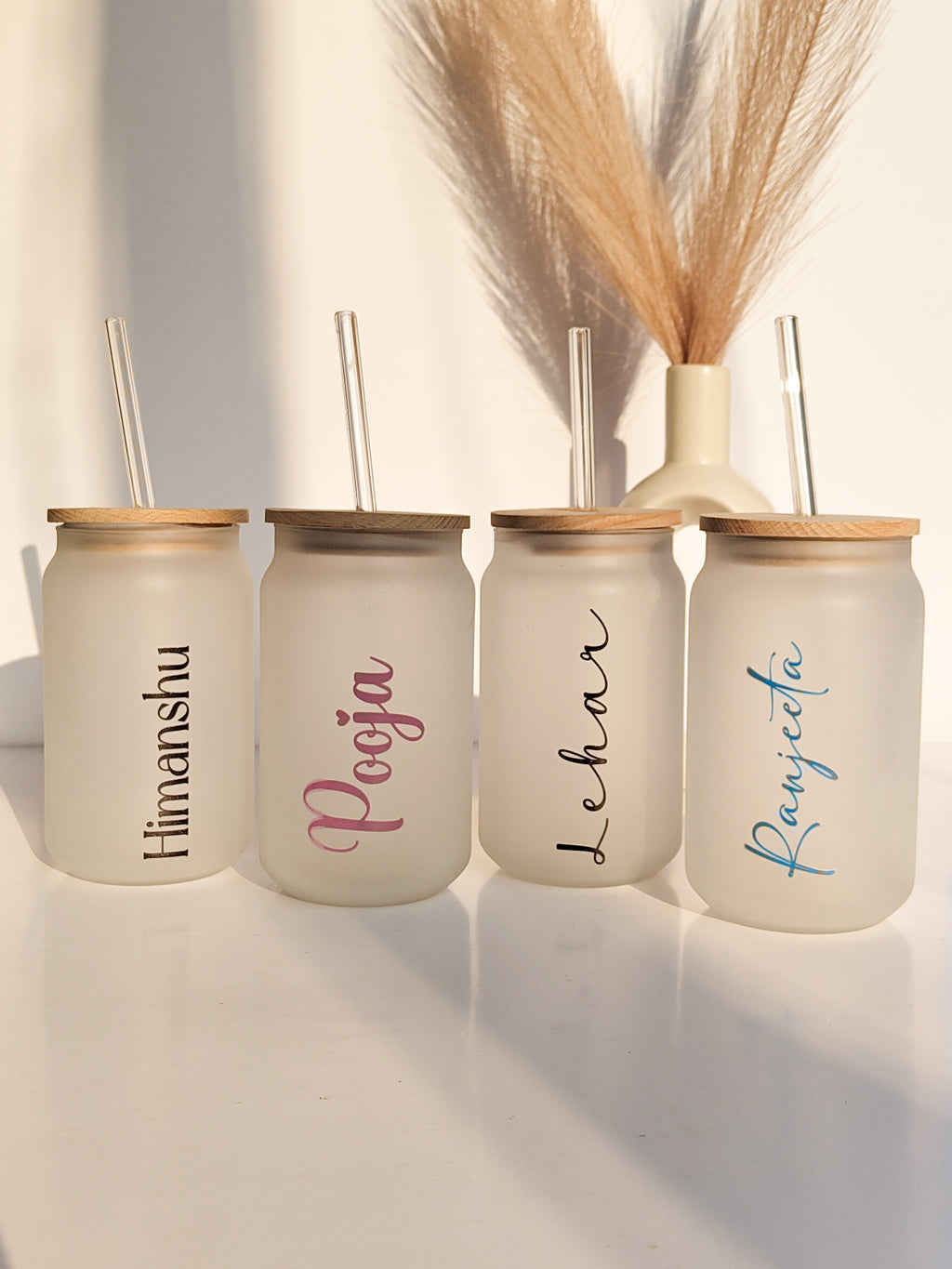 Personalized Frosted Can Sipper 500ml| Name Customized| Coffee Glass Tumbler with straw and lid 18oz