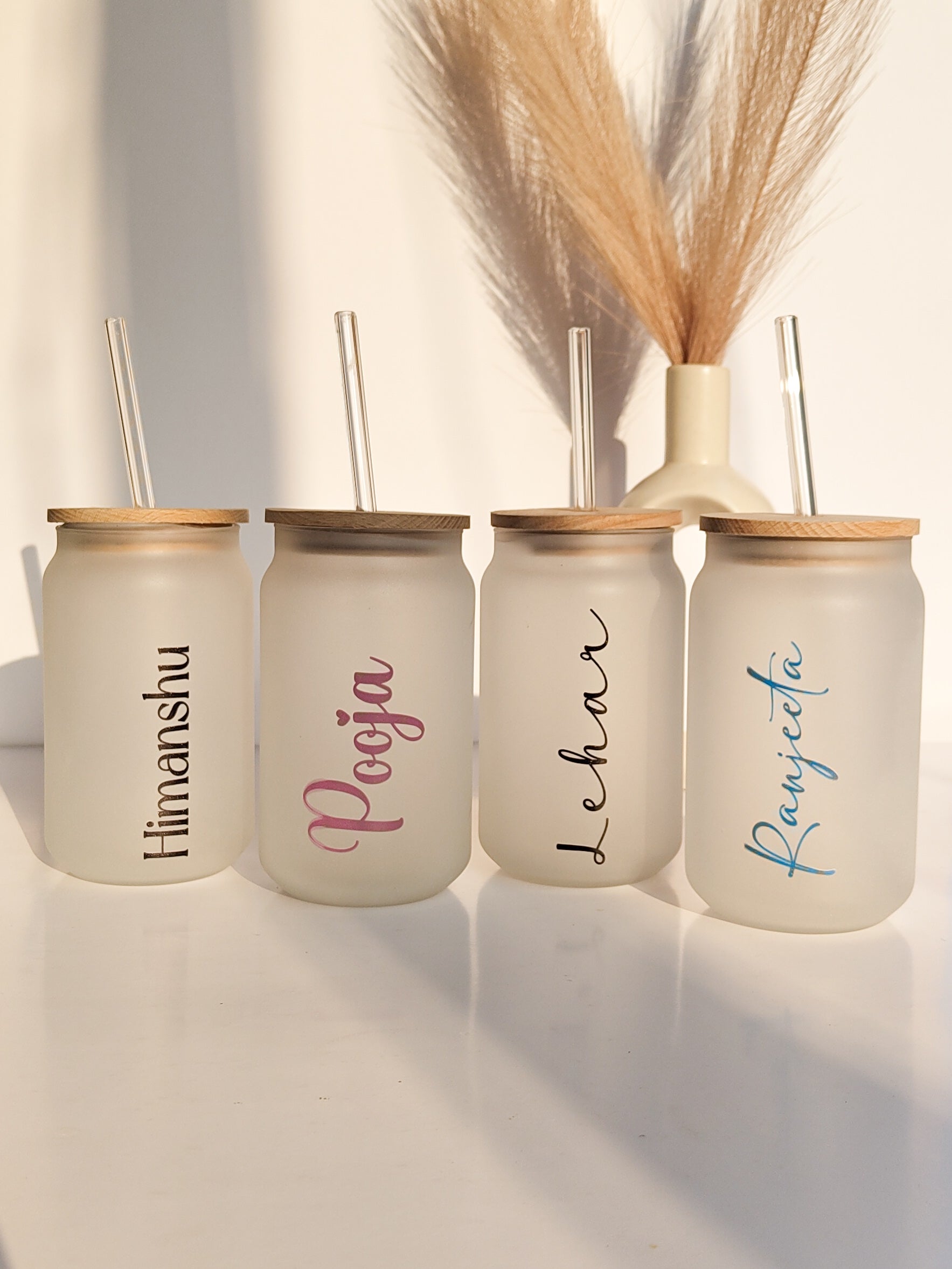 Personalized Frosted Can Sipper 500ml| Name Customized| Coffee Glass Tumbler with straw and lid 18oz